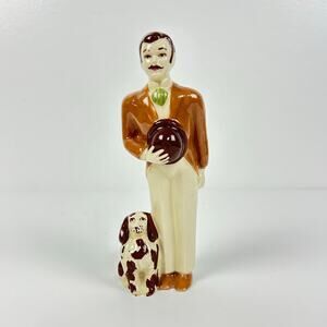 Vintage Man With Dog Figure Figurine Gentleman Ceramic Arts Studio Brown Top Hat